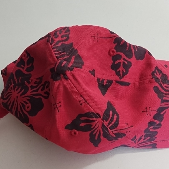 Red & Navy Tropical Print Hat with Curved Brim Cotton Adjustable - Picture 8 of 11